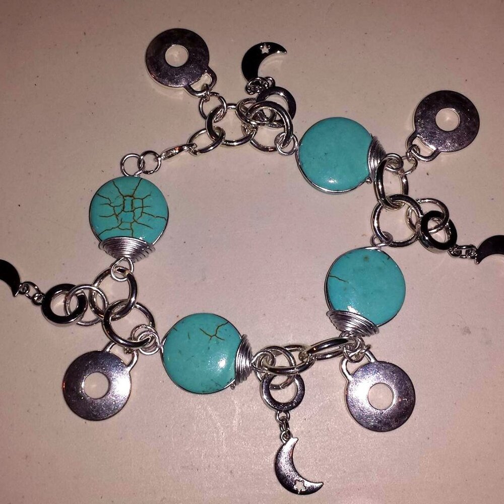 TDD Custom Made Turquoise Stones Silver Charm Bracelet